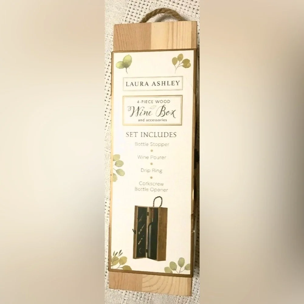 Laura Ashley Copper Wine 4 pc. Accessory Tools in Pine Wood Storage Box NWOT